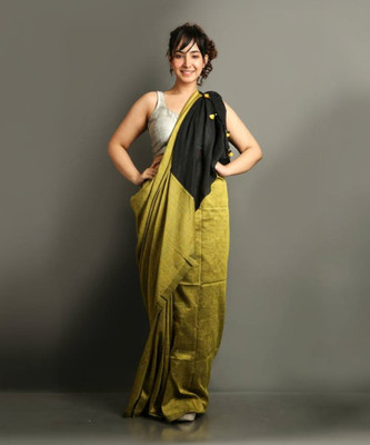 ACHOL Solid/Plain Handloom Cotton Blend Saree(Green)