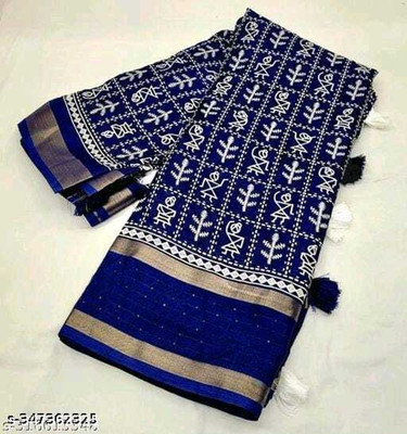 shivdhara Printed Banarasi Silk Blend Saree(Blue)