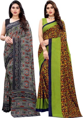 Priyashi Printed Daily Wear Georgette Saree(Pack of 2, Green)