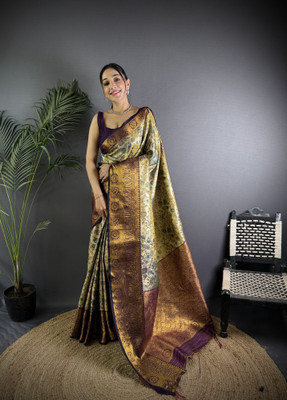 HouseOfCommon Woven Dharmavaram Cotton Silk Saree(Multicolor)