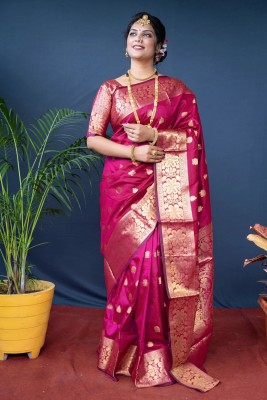 OFLINE SELECTION Self Design Paithani Silk Blend Saree(Pink)