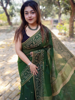 Dutta saree center Printed Bollywood Cotton Blend Saree(Green)