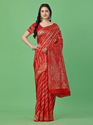 VIBHAGYAA Woven, Self Design Kanjivaram Pure Silk, Jacquard Saree(Red)