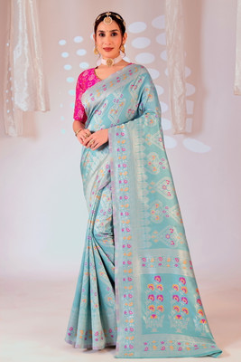Suali Embroidered Bollywood Net Saree(Light Blue)