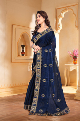 KHRITI FAB Embroidered Bollywood Jimmy choo Saree(Dark Green)