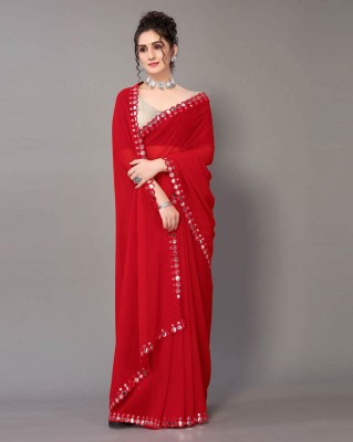 The Fashion Tax Self Design, Embellished Bollywood Georgette Saree(Red)