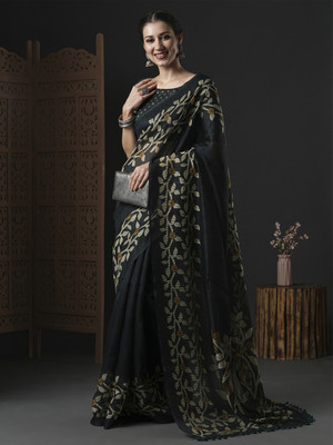 Divastri Printed Daily Wear Cotton Blend Saree(Dark Green)