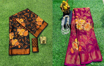 Sitanjali Self Design Daily Wear Brasso Saree(Pack of 2, Black, Pink)