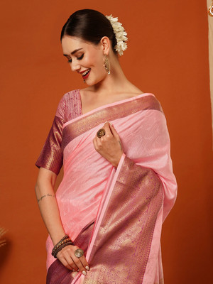 ALPENIKA Self Design Kanjivaram Pure Cotton Saree(Pink)