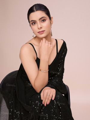 Clemira Embellished Bollywood Georgette Saree(Black)