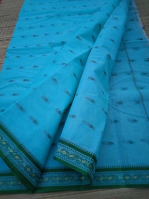 Ganesh plastic and industry Woven Tant Pure Cotton Saree(Blue)