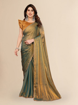 Moda Rapido Embellished, Self Design, Solid/Plain Bollywood Tissue Saree(Green)