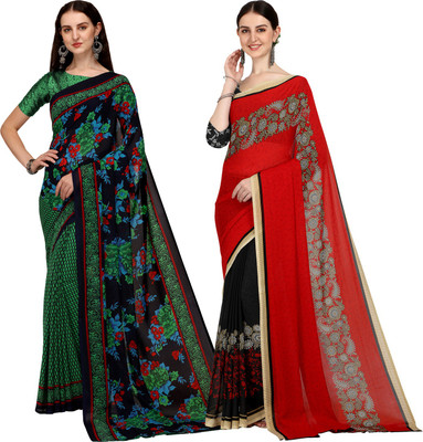 Anand Sarees Floral Print Daily Wear Georgette Saree(Pack of 2, Red, Black)