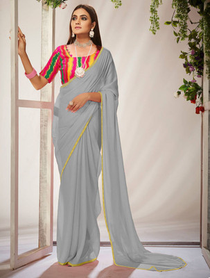 Sareez House Solid/Plain Bollywood Chiffon Saree(Grey)