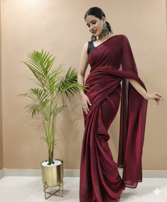 Vragi Solid/Plain Bollywood Lycra Blend Saree(Maroon)