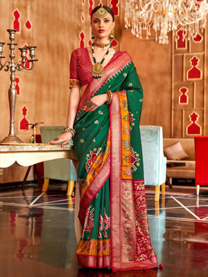 ANOUK Woven Patola Silk Blend Saree(Green)