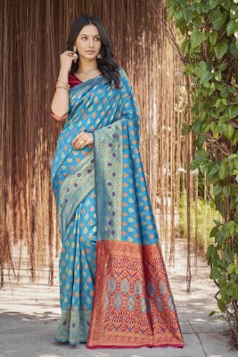 Sariya Woven Kanjivaram Jacquard, Silk Blend Saree(Light Blue)