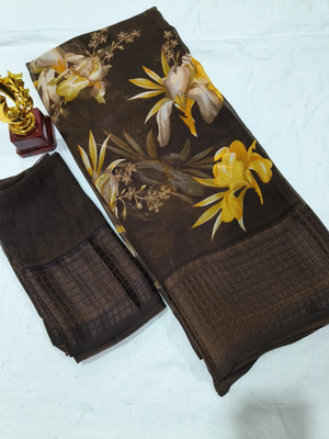 VD PRINTS Printed Kalamkari Georgette Saree(Beige)