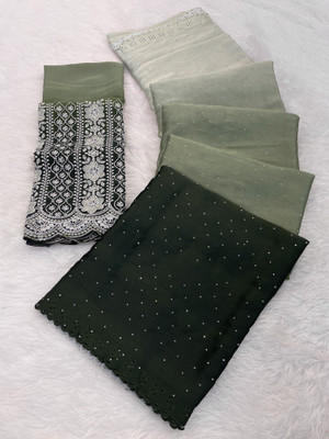 KANDORA Embellished Bollywood Satin Saree(Green)