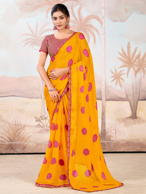 ANOUK Embellished Bollywood Chiffon Saree(Yellow)