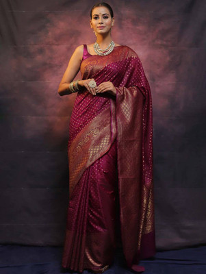 GATISHVAM TEXTILE Polka Print, Woven Banarasi Art Silk Saree(Maroon)