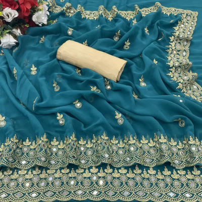 Saadhvi Embroidered Bollywood Georgette Saree(Blue)