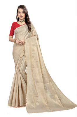 YESHU ENTERPRISE Solid/Plain Bollywood Tissue, Cotton Silk Saree(Cream)
