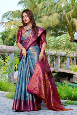 jayant creation Self Design, Woven Daily Wear Silk Blend, Jacquard Saree(Multicolor)