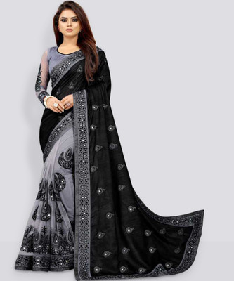 sadgun creation Embellished Bollywood Net Saree(Black, Grey)