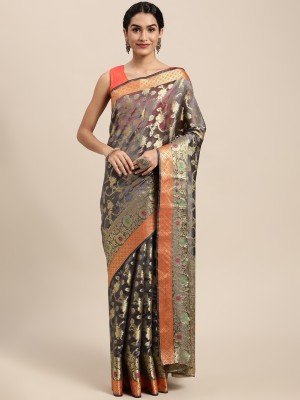 Kimisha Woven Kanjivaram Organza Saree(Grey)