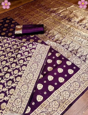 Kartvya Printed Kanjivaram Jacquard, Pure Silk Saree(Magenta, Silver)