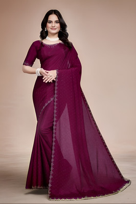 shree kts Embellished Bollywood Georgette Saree(Purple)
