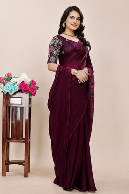 KONICA FAB Solid/Plain Bollywood Chiffon Saree(Maroon)