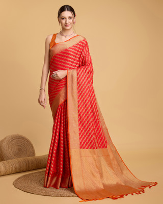 Yogik Creation Woven Banarasi Silk Blend Saree(Red)