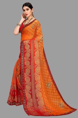 harsaddhi fashion Woven Bollywood Chiffon, Brasso Saree(Red, Orange)