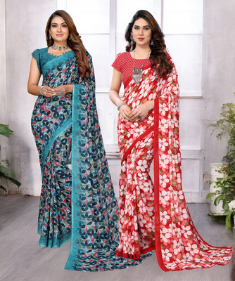 NIRMOHIFASHION Printed Bollywood Georgette Saree(Pack of 2, Multicolor)
