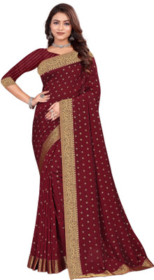 Ridham Sarees Embroidered Bollywood Chiffon Saree(Maroon)