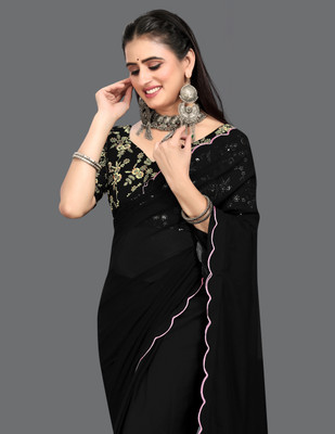 AVIRAT DESIGNER STUDIO Self Design Kanjivaram Georgette Saree(Black)