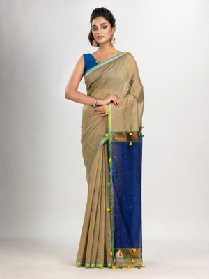 angoshobha Woven Handloom Cotton Blend Saree(Beige)