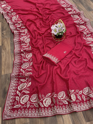 DEV SHREE SILK Embroidered, Embellished Bollywood Chiffon Saree(Pink)