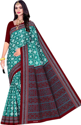 ARTFULTHREADS Printed, Graphic Print Sambalpuri Pure Cotton Saree(Multicolor)