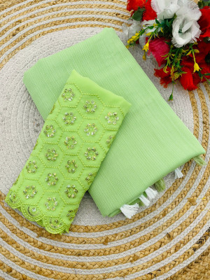 ZENFAB THREADS Self Design Bollywood Georgette Saree(Pack of 2, Green)