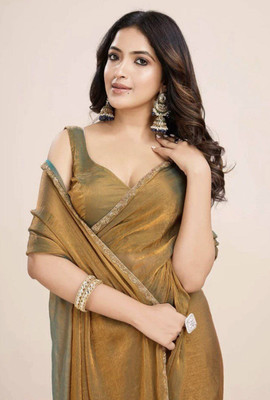 ANJAVI FASHION Dyed Bollywood Chiffon Saree(Gold)