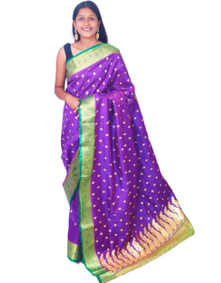 Ansari Fabrics Printed Kanjivaram Satin Saree(Purple)