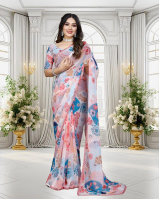 SHOBHTESH Digital Print, Printed, Self Design Saree with Attached Blouse Georgette Saree(Pink)