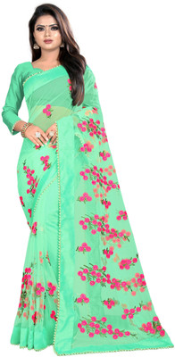 JSItaliya Embroidered Bollywood Net Saree(Light Green)