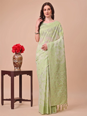 Divastri Woven Banarasi Cotton Silk Saree(Green)