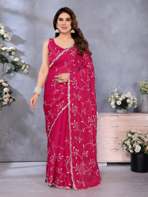 Sindharat Fashion Embroidered Bollywood Silk Blend Saree(Pink)