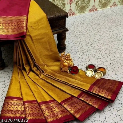 Shruti Bandhani Solid/Plain Paithani Cotton Silk Saree(Green)