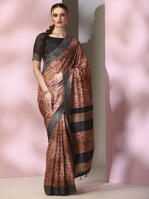 Divastri Printed Daily Wear Silk Blend Saree(Beige)